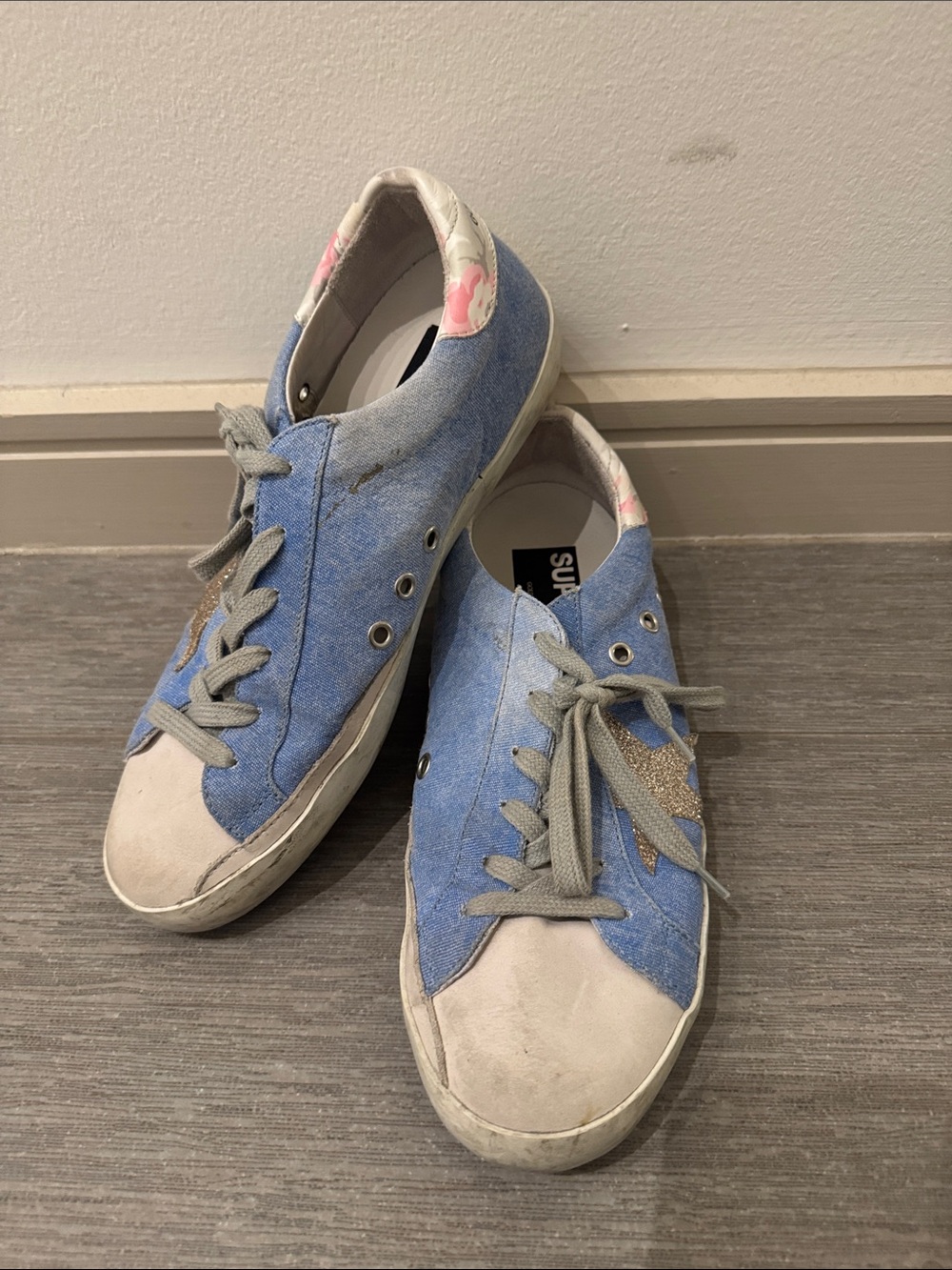 Golden Goose Superstar Denim & Floral Heel Star Sneakers